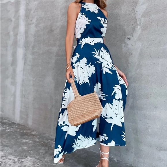 Boho floral plants cutout back ruffle hem dress - Picture 10 of 10